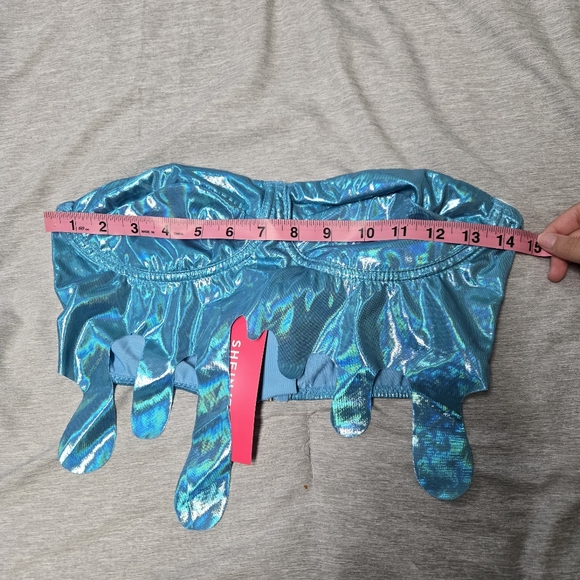 NWT Water Drop SHEIN ICON Asymmetrical Hem Bustier Metallic Tube Top - Picture 7 of 8